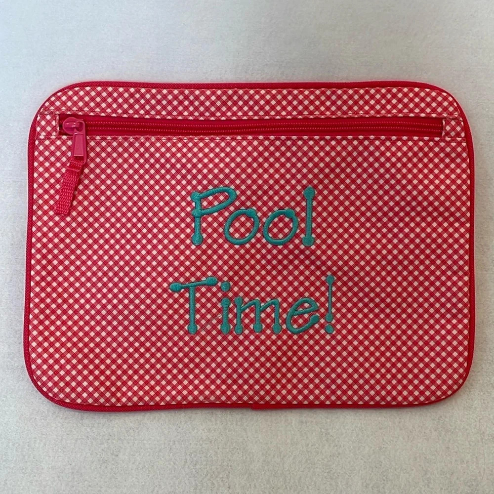 Thirty-One Pocket A Tote Zipper Utility Pouch Insert Coral Gingham Pool …